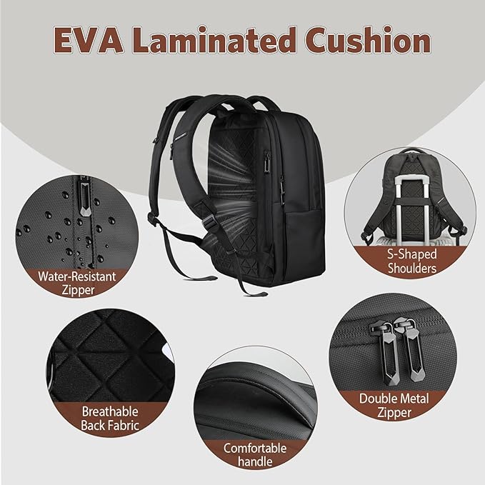 17-Inch Laptop Backpack for Men & Women, 25L Business Work Backpack with USB Charging Port, Water Resistant Computer Bag with Anti-Theft Pocket for Travel Office Daily– Black