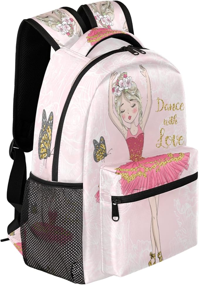 Pardick Backpacks Boys Girls, Cute Pink Ballet Girl Lightweight School Backpack Laptop College Bookbag, Travel Casual Daypack, Hiking Camping Computer Rucksack
