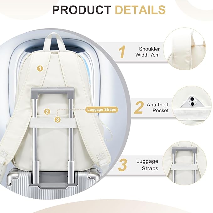 Basic Backpack For High School Women Men,Lightweight Casual Daypack College Backpack,Simple Bookbag For Teens Boys Girls,Waterproof School Bag(Beige)
