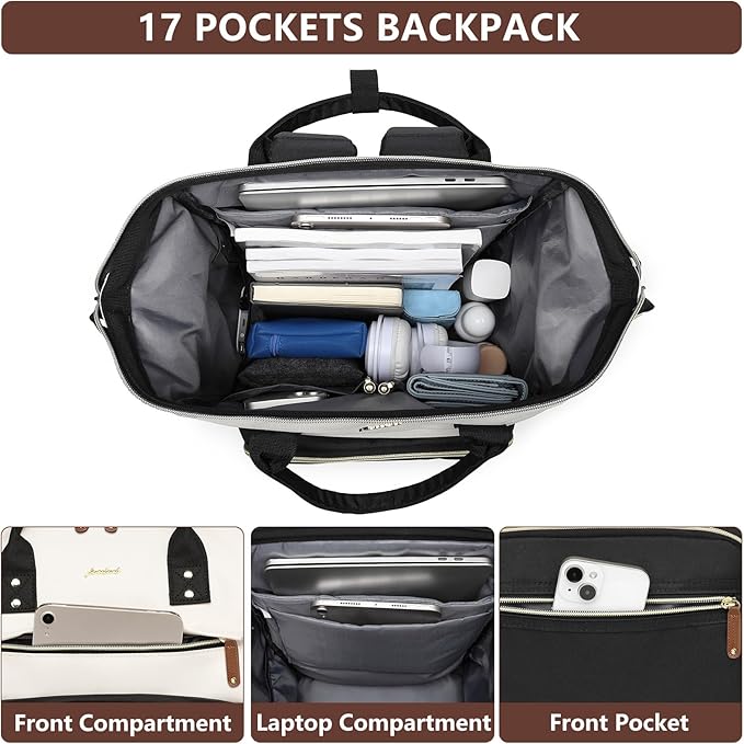 Backpack for Women, Fits 15.6 Inch Laptop Bag Fashion Travel Work Bag, Business Computer Waterproof Backpack Purse, College Backpacks Beige Black Brown