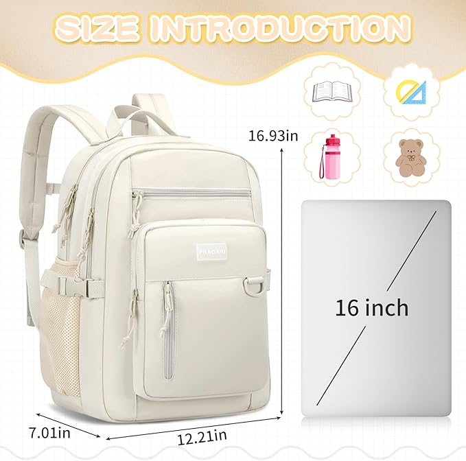Kids Backpack for School Cute Aesthetic Beige Backpack Girls Student Bookbag Women Travel Lightweight Book Bag