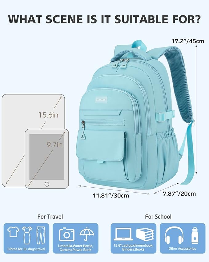Teen Girls School Backpack, Aesthetic Bookbag for Middle High School, College Women Students Laptop Backpack Mochilas Escolares, Blue