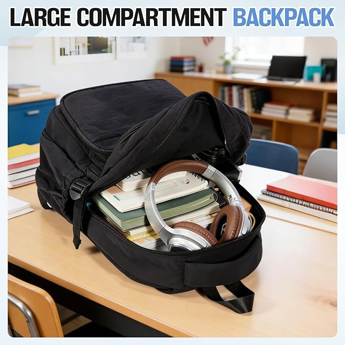 School Backpack For Girls Boys 14 Inch Laptop Backpack For Women Bookbag For Men Waterproof Lightweight Backpack For College Middle High School Bag Travel Daypack Black