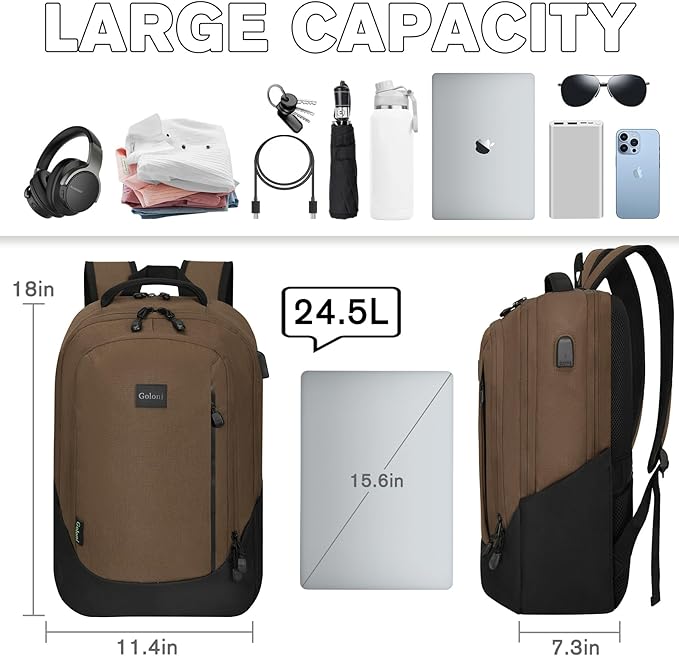 Goloni Multi-functional Travel Backpack, Large Capacity for Men Women Waterproof Business Work Bag, College Laptop Backpack with USB Charging Port, Suitable for 17-inch Computers