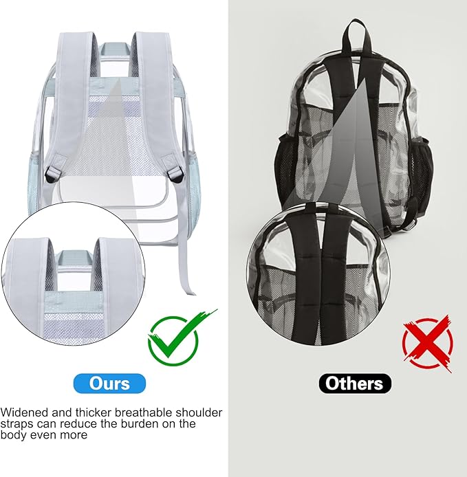 HEEYA Clear Backpack Heavy Duty Transparent Backpack for Security, Sports, Work, Travel, Stadium
