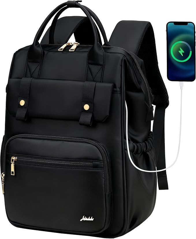 Hidds Laptop Backpack for Women 15.6 In Work Business Computer Bag School College Backpacks Commuter Back Pack Purse Girls Nursing Bookbags Womens Anti Theft Travel Daypack with USB Port - Black