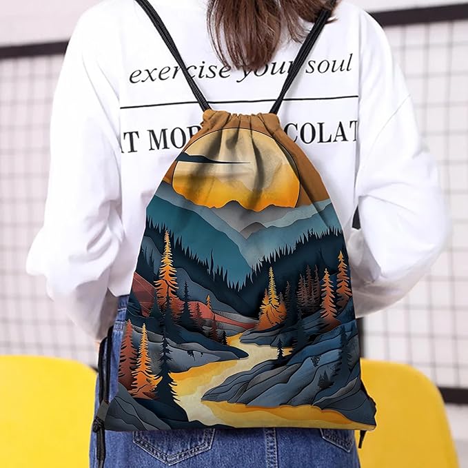 Drawstring Backpack Draw String Bag Waterproof for Sports Gym Beach Travel Cute Aesthetic Sackpack Men Women (13"×17")-Sunset