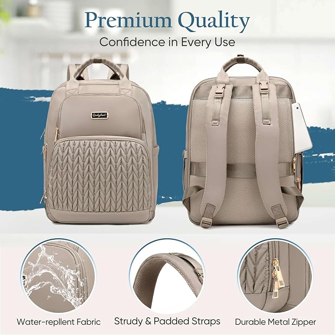 Diaper Bag Backpack - Extra Large Diaper Bag for Two Kids Twins (Expandable 30-38L) - Travel Baby Backpack with Changing Pad for Mom Dad (Quilted, Water Resistant, Brown Taupe)