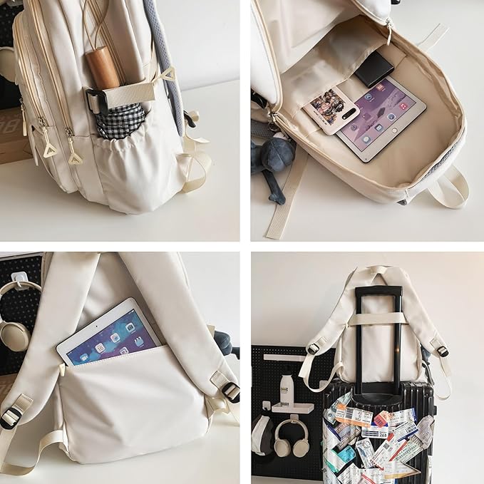 Cute Aesthetic Girls Backpack for School Large Capacity Bookbags College Backpack for Students Kids Teen Girls Laptop Bookbag Casual Travel Daypacks(Gray)