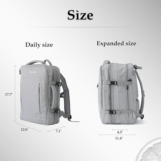 Travel Backpack, Expandable Large Capacity Business Work, Water Repellent Carry On Daypack with USB Charging Port, Fit 17 Inch Laptop, Bag for Men and Women, Grey