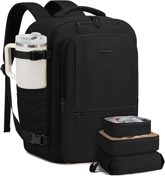 LOVEVOOK Travel Backpack for Women & Men, 60L Large Carry On Backpack Airline Approved, TSA Personal Item Weekender Bag, Laptop Backpacks with 3 Packing Cubes for Travel Essentials, Waist Belt