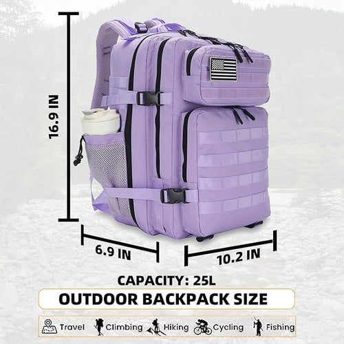 25L Tactical Backpack for Men and Women Military Backpack Small Assault Pack Molle Backpack Bug Out Bag Travel Rucksack Daypack (Light Purple)