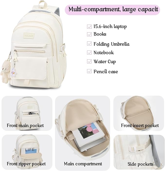 Girls Backpack for College High Middle School Student, Cute Aesthetic Bookbag for Teens Women with Accessories,Blue