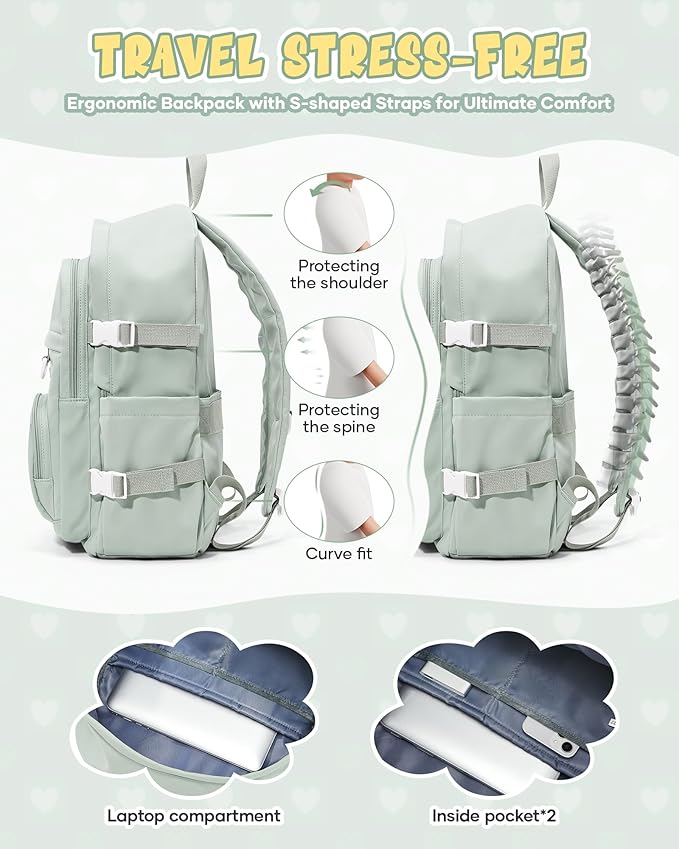 Lightweight Backpack for College & High School Backpack With Lots of Pockets Cute School Bag for Girls Boys, Large Capacity Bookbag for Women Men, Waterproof Teens Casual Daypack Backpack(Green)