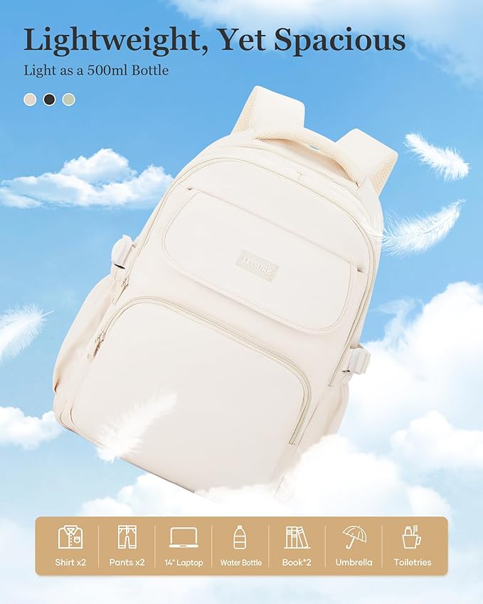 Cute Middle School Backpack For Teen Girls,Waterproof Casual Bookbags,Lightweight Travel Daypack,Basic Laptop College Backpack For Women(White)