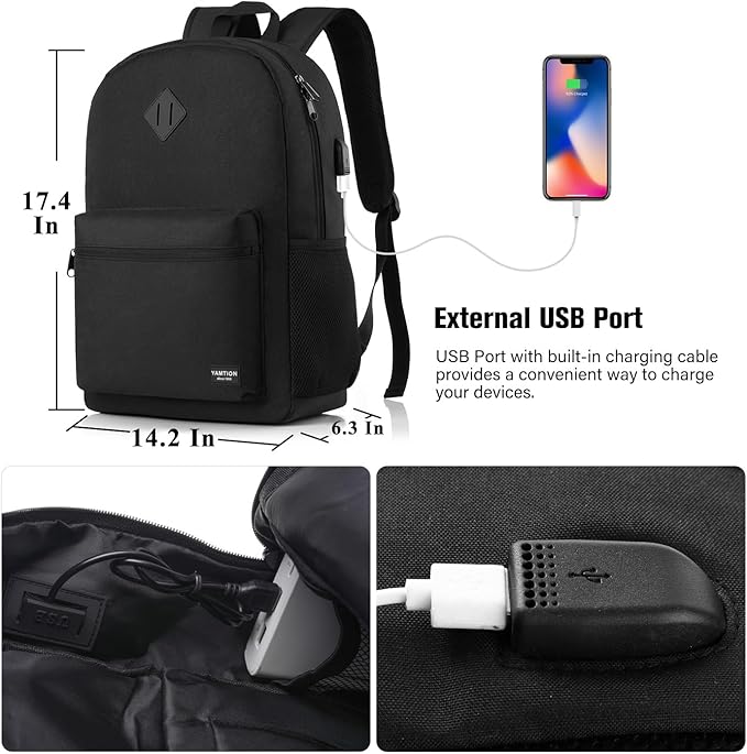 YAMTION School Backpack 3PCS Sets for Teens Lightweight Bookbag with Lunch Bag Pencil Case for Middle School High School College