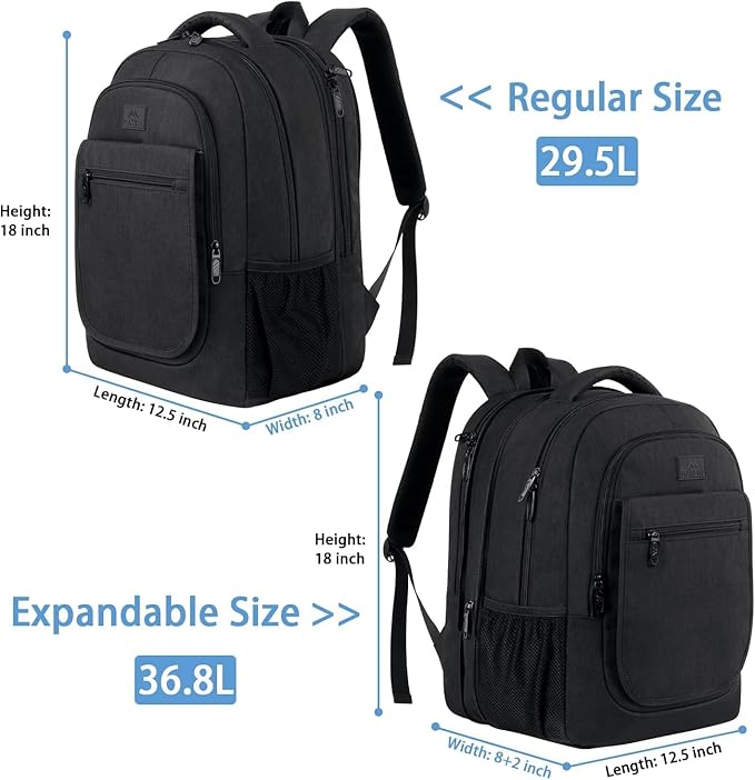 MATEIN Travel Backpack for Men, Expandable Laptop Backpack, Anti Theft Business Computer Bag Fit 15.6 Inch Laptop, Water Resistant College School Bookbag for Men Women, Black