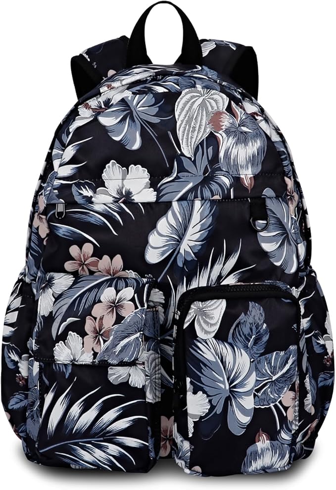 Women's Water-resistant Daypack Backpack, 15.6 Inch Laptop Compartment & Anti-Theft Pocket, Adjustable Padded Straps for Commuting, Travel, Work, College, Hawaii Flower