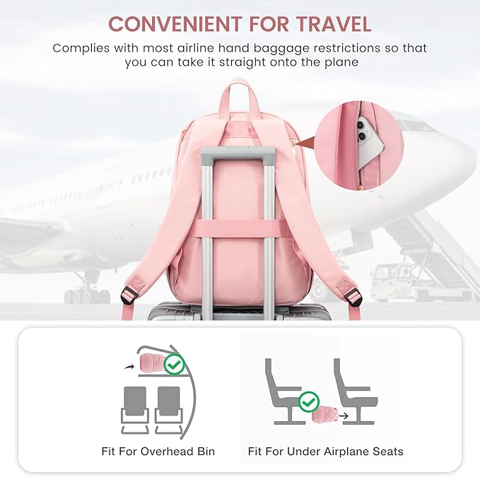 LOVEVOOK Travel Laptop Backpack for Women, Waterproof Work Backpack Fits 15.6 Inch Laptop, Large Computer Backpack for College, Pink