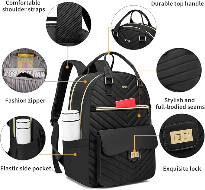 17.3in Laptop Bag for Women Travel,Cute Book Bags for School Teen Girl College Student,Mochilas de Mujer,Black