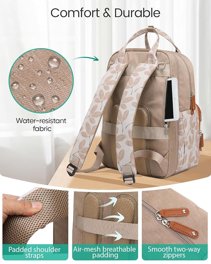 Extra Large Diaper Bag Backpack for Two Kids Twins - Expandable Baby Bag (26-36L), Dual Big Compartments - Includes Changing Pad & Stroller Straps, Unisex Leaf