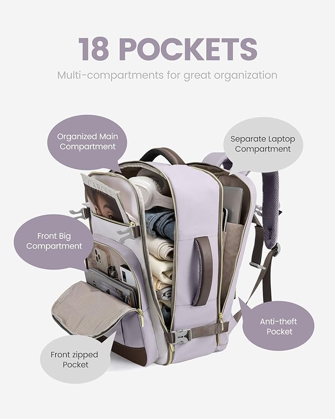 LOVEVOOK 50L Travel Backpack for Women & Men - 18 Inch Carry On Backpack & Personal Item Backpack for Airlines, Spacious and Durable Design, with 3 Packing Cubes