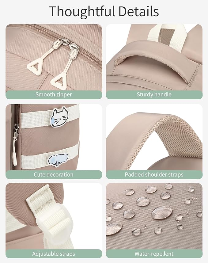 School Backpack for Girls, Cute Teens Backpack for Middle High School Student, Laptop Backpack College Women Bookbag for Teacher Travel, Khaki Beige