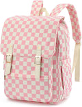Corduroy Laptop Backpack for Women, Fits 15.6 Inch Computer Bag, College High School Bookbag Travel Daypack Purse, Work Business Bags - Corduroy Checkered Pink