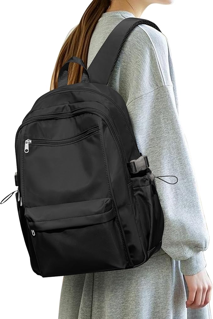 Black School Backpack for Teen Girls Lightweight College Backpack Women Travel Backpacks Waterproof High School Bookbag for Men Classic Casual Daypacks