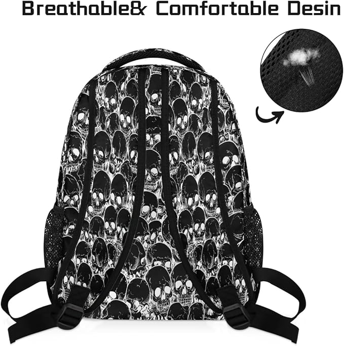 Pardick Skeleton Skull Goth Backpack for Kids Girls Boys Lightweight School College Students 18in Bookbag Large Capacity Computer Backpacks Laptop Rucksack Travel Gym Hiking Camping Daypack