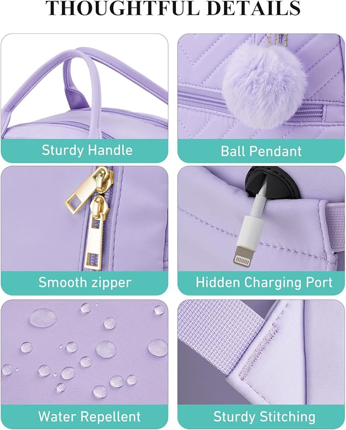 School Backpacks for Girls, Aesthetic Bookbag with Laptop Compartment for College Women Teens Middle High School, Purple