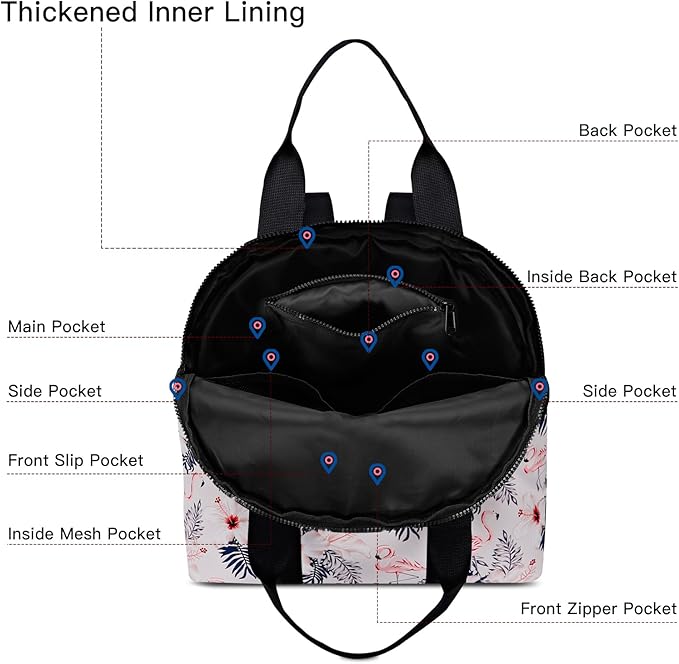 Women’s Backpack Purse Medium Size with Trolley Sleeve, Adjustable Strap/Top Handle, Water Resistant Travel Daypack, Flamingo