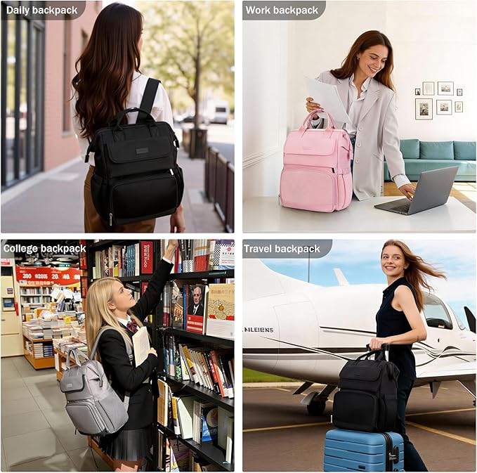 Laptop Backpack for Women & Men. 15.6 Inch Computer Backpack for Work Business, Waterproof Teacher Nurse Bag with Large Capacity, Lightweight College Bookbag Bags, Casual Daypack for Travel Grey