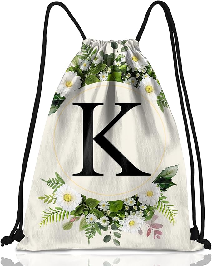 Initial Letter Drawstring Backpack String Sports Gym Bags Waterproof Sackpack Cute for Men Women Beach (13"×17") (Letter-K)