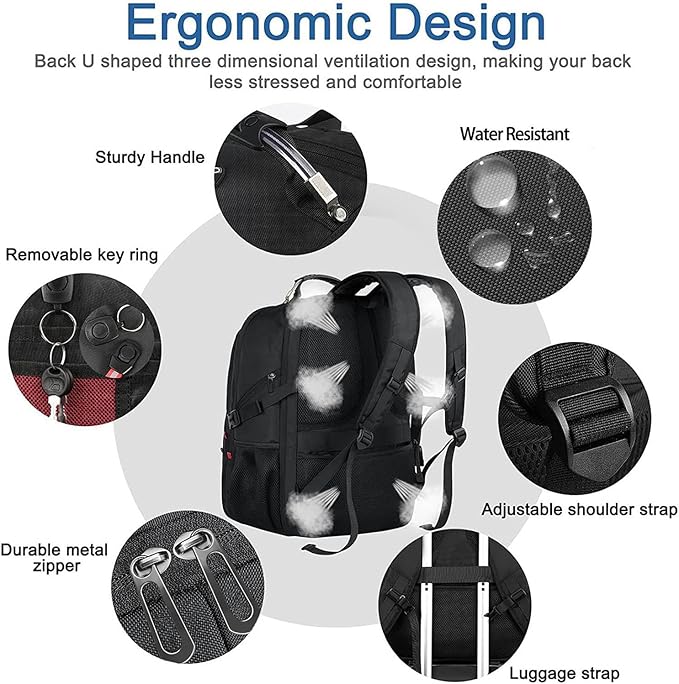 Z-MGKISS Extra Large Travel Backpack With 52L Capacity, Long-Term Durability TSA Backpack, Anti-Theft 17.3" Big Business Laptop Backpack for Men&Women, Water Resistant College Rucksack Bag, Black