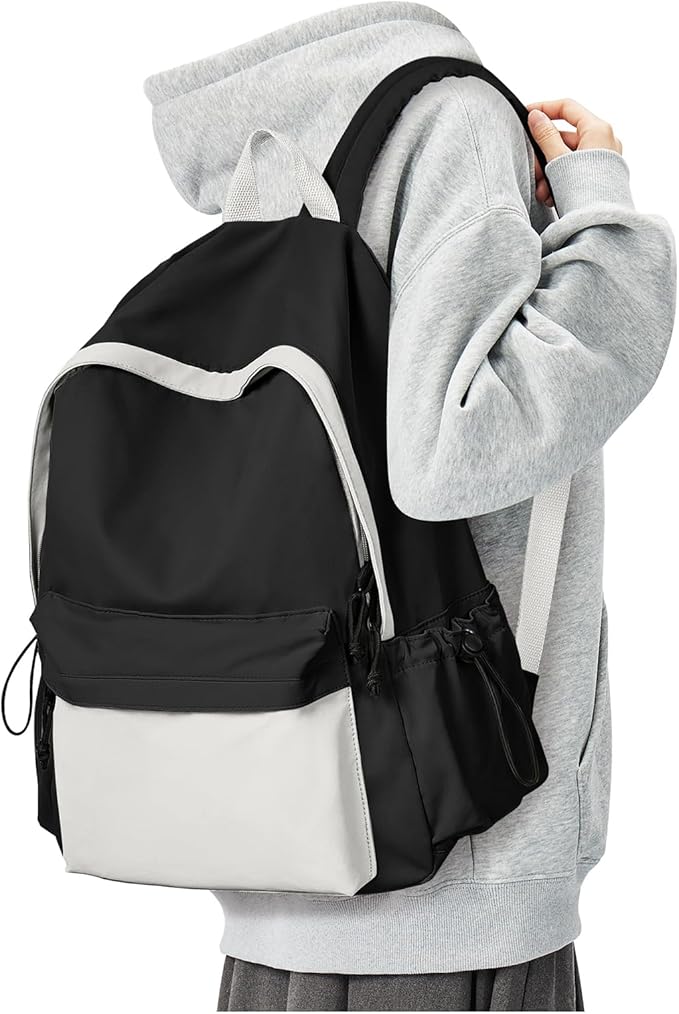 BJLFS Black White Backpack for School, High School Bookbag Back Pack for Teens Girls Boys, Lightweight College Backpack Book Bag for Women Men, Simple Casual Daypack Backpack Mochilas Escolares para