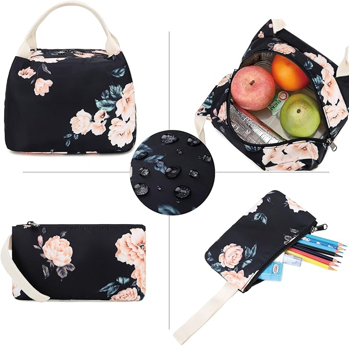 Laptop Backpack for Girls Women, School Backpack with Lunch Bag and Pencil Bag, College Bookbag Travel Daypack with USB Charging Port and Headphone Interface, Floral