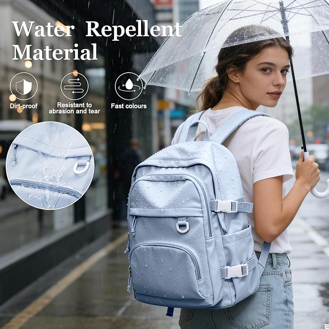 Lightweight College Backpack for Women Men Cute School Bag for Teens Girls Boys High School Backpack for Students Waterproof Casual Daypack Backpack（Milky Blue）