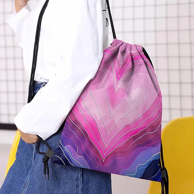 Drawstring Backpack Draw String Bag Waterproof for Sports Gym Beach Travel Cute Aesthetic Sackpack Men Women (13"×17")-Dark Pink