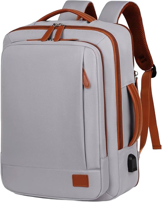 Large Travel Laptop Backpack for Men Women, Expandable Waterproof Carry On Backpack Airline Approved with USB Charging Port & Wet Pocket, 15.6" Business Work Backpack Rucksack Casual Daypack Grey