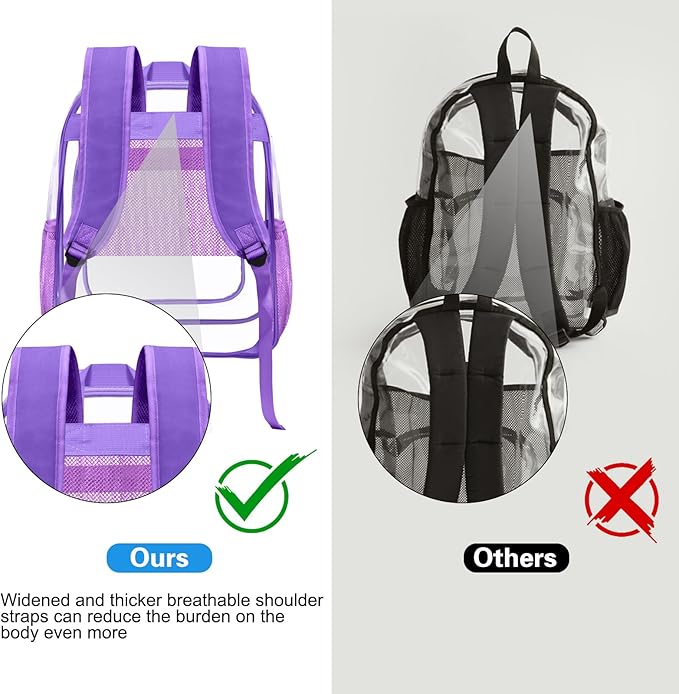 HEEYA Clear Backpack Heavy Duty Transparent Backpack for Security, Sports, Work, Travel, Stadium