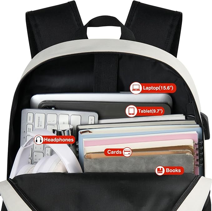 YAMTION School Backpack,Bookbag Teen Boys and Girls Black Beige