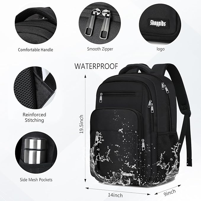 Backpack for Women Men, School Backpack for Boys Girls Teens, 17.3 Inch Laptop Backpack with Reinforced Straps, College Middle High School Bookbag, Water Resistent Business Mochila para hombre, Black