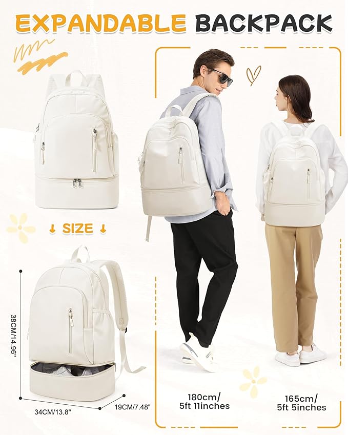 BJLFS Gym Backpack for Women Foldable Outdoor Weekender Gym Bag with Shoe Compartment & Wet Pocket, Waterproof Sports Backpack, Dance Back Pack & Yoga Track Bag-Beige