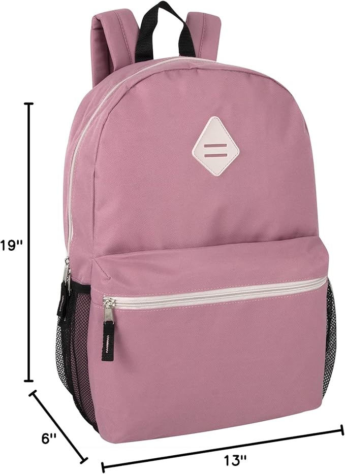 Large School Backpacks with Mesh Side Pockets – Classic 19 Inch Solid Color Backpacks for Kids, Men, Women, Travel (Pink & Blush)