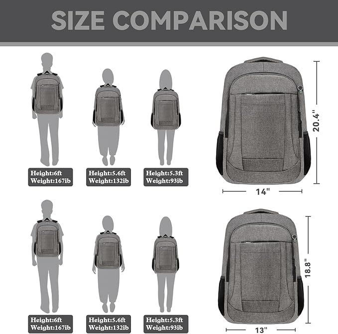 Travel Backpack, 17 Inch Laptop Backpack Airline Approved, Business Anti Theft Slim Sturdy Work Computer College High School Backpack Bag Fits 17.3 Inch Notebook for Men Women, Grey