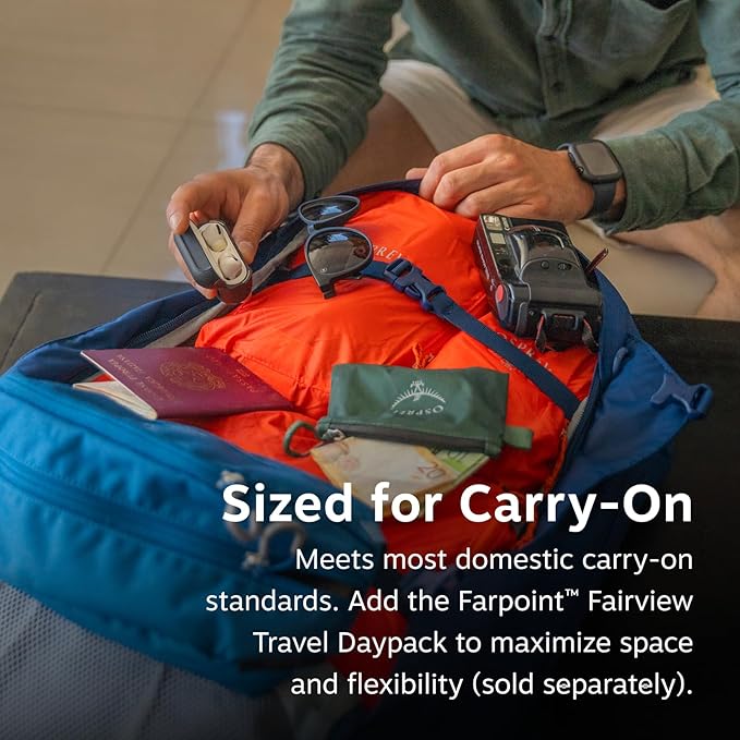 Osprey Farpoint 40L Men's Travel Backpack - Carry On Bag with Laptop Sleeve and Toiletry Pocket, Black, Extended Fit