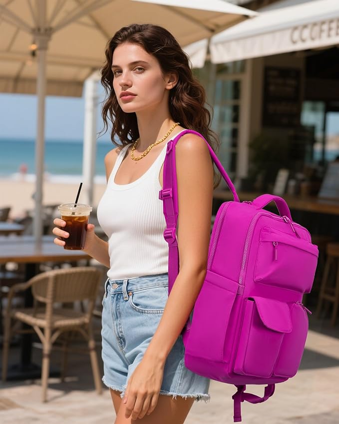 FODOKO Backpack for Work, Casual Backpack for Women Men Daypack Backpack for Travel College Bookbag Separate Compartment for 15.6 Inch Notebook Fuchsia