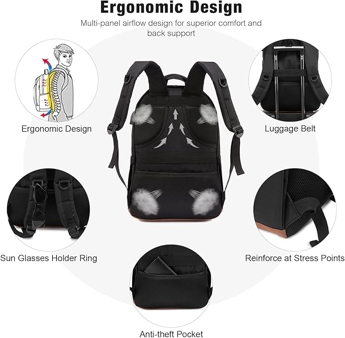 LOVEVOOK School Backpack for Women Men Black Backpack with 17.3" Laptop Compartment Lightweight Bookbag for College Work High School