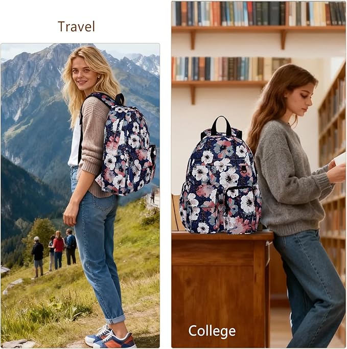 Women's Water-resistant Daypack Backpack, 15.6 Inch Laptop Compartment & Anti-Theft Pocket, Adjustable Padded Straps for Commuting, Travel, Work, College, Anemone